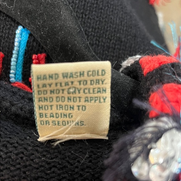 Vintage Southwestern (Native American Style) Sweater w/Sequins, Red/Blue Accents - Picture 8 of 9